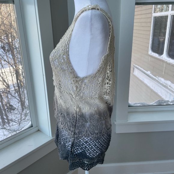 American Eagle Outfitters Cream Navy Dip Dye Crocheted Tank Top Swim Cover Up XS - Picture 6 of 9